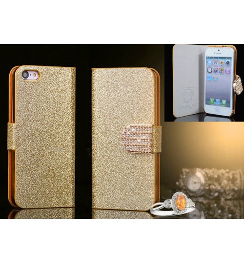Iphone 4 4s luxury bling glitter leather case gold