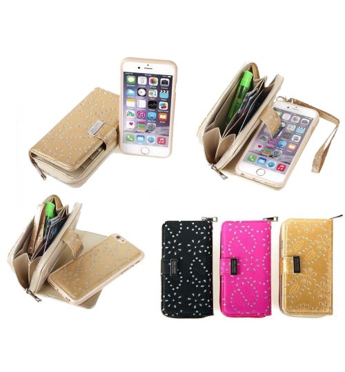 iphone 6 6s plus bling leather wallet case detachable zip