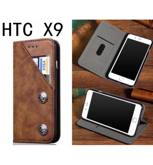 HTC X9 ultra slim retro leather wallet case 2 cards magnet