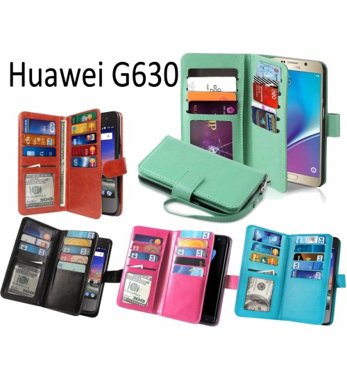 Huawei G630 Double Wallet leather case 9 Card Slots