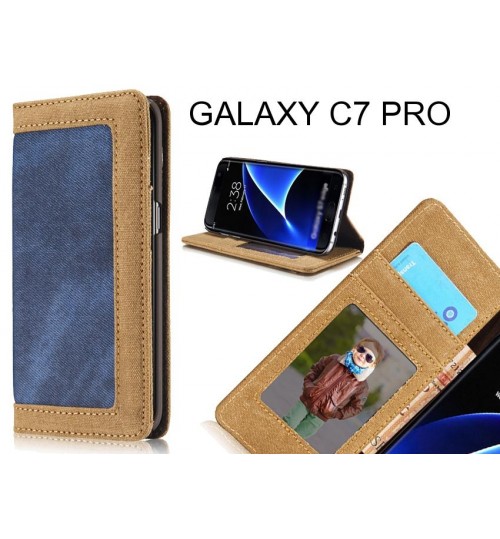 GALAXY C7 PRO case contrast denim folio wallet case magnetic closure