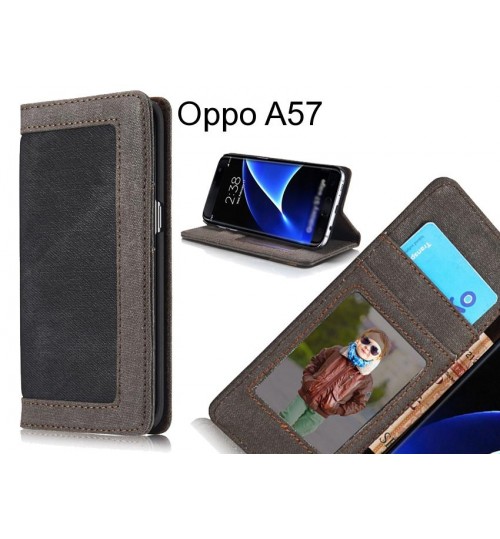 Oppo A57 case contrast denim folio wallet case magnetic closure