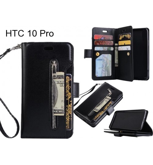 Htc 10 Pro Case 10 Cards Slots Wallet Leather Case With Zip - Black