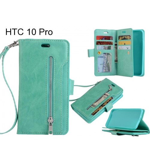 Htc 10 Pro Case 10 Cards Slots Wallet Leather Case With Zip - Green