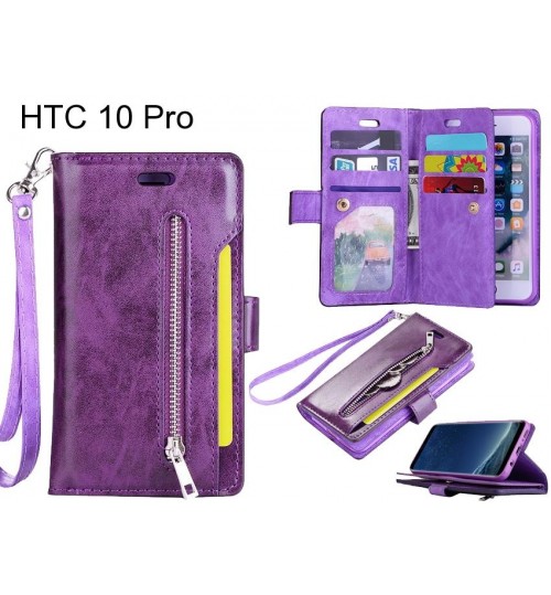 Htc 10 Pro Case 10 Cards Slots Wallet Leather Case With Zip - Purple