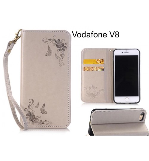 Vodafone V8  CASE Premium Leather Embossing wallet Folio case