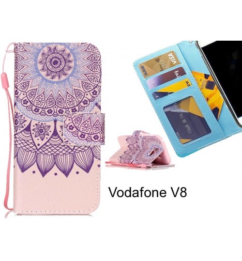 Vodafone V8 case 3 card leather wallet case printed ID
