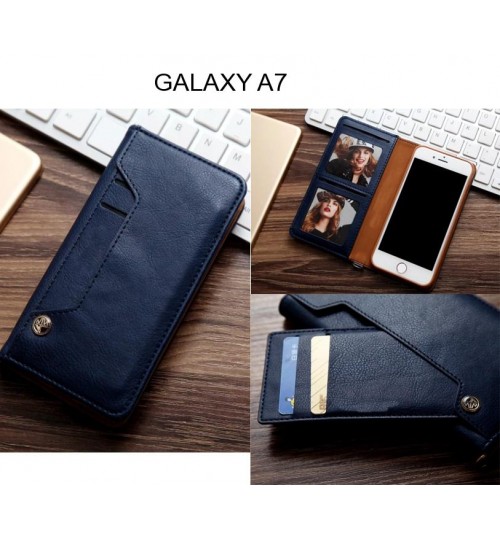 GALAXY A7 case slim leather wallet case 6 cards 2 ID magnet