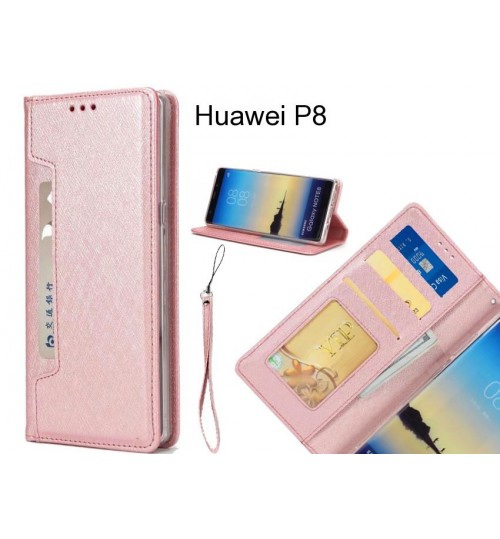 Huawei P8 case Silk Texture Leather Wallet case 4 cards 1 ID magnet