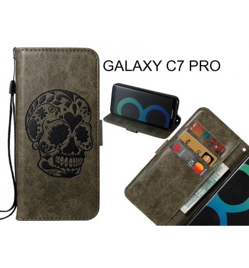 GALAXY C7 PRO case skull vintage leather wallet case