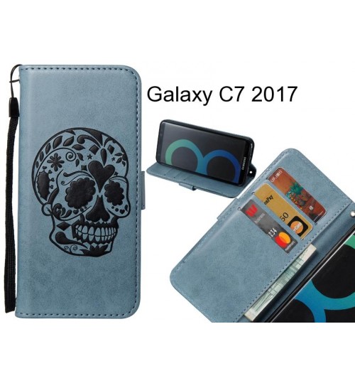 Galaxy C7 2017 case skull vintage leather wallet case