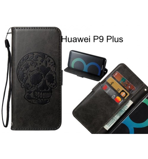 Huawei P9 Plus case skull vintage leather wallet case
