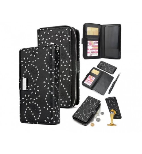 Galaxy S8 case bling leather wallet case detachable zip
