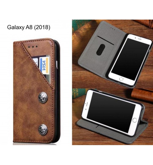 Galaxy A8 (2018) Case ultra slim retro leather wallet case 2 cards magnet