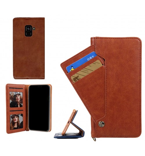 Galaxy A8 (2018) case slim leather wallet case 6 cards 2 ID magnet