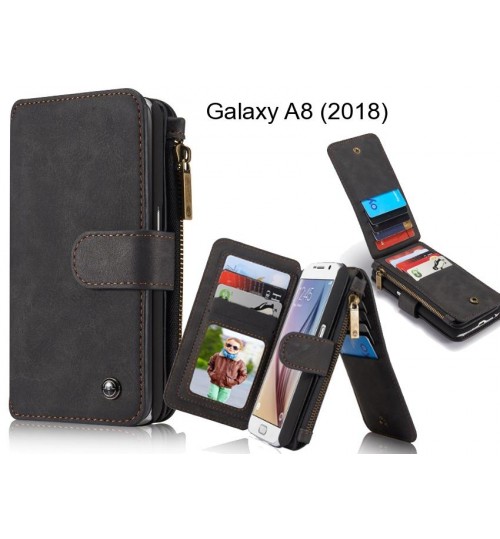 Galaxy A8 (2018) Case Retro leather case multi cards cash pocket & zip