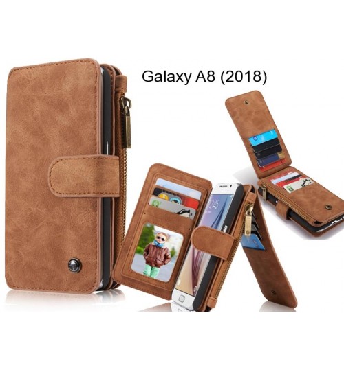 Galaxy A8 (2018) Case Retro leather case multi cards cash pocket & zip