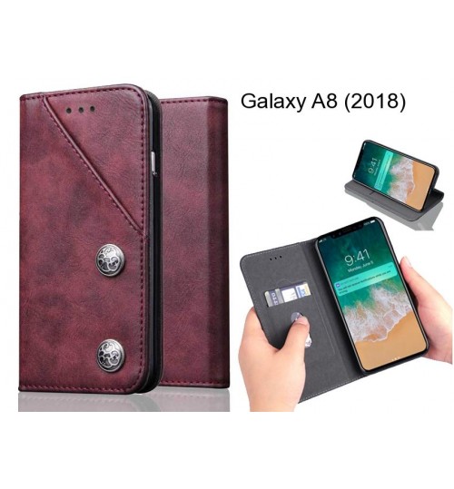 Galaxy A8 (2018) Case ultra slim retro leather wallet case 2 cards magnet