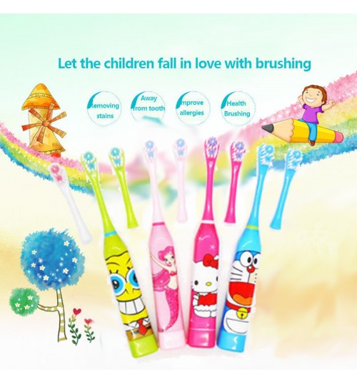 Children Kids Cartoon Electric Toothbrush + 1 Brush Heads