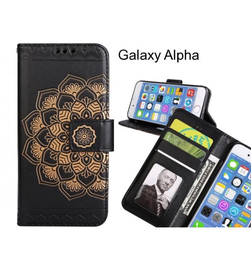 Galaxy Alpha Case mandala embossed leather wallet case 3 cards