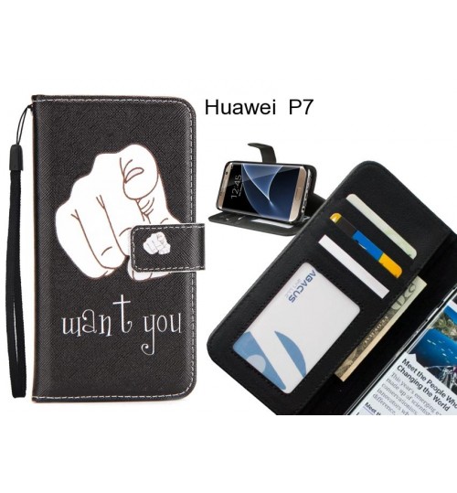 Huawei  P7 case 3 card leather wallet case printed ID