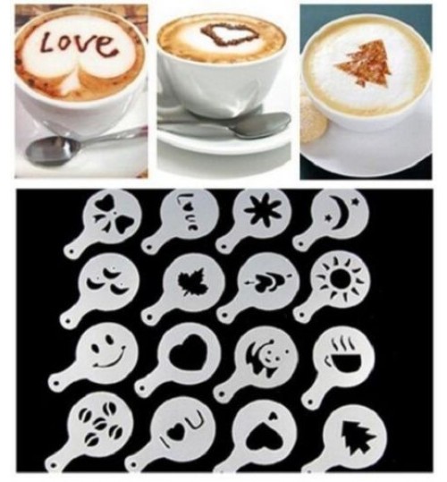 Coffee Stencil 16 Pcs Plastic Latte Mold Cappuccino Coffee Decorating Tool