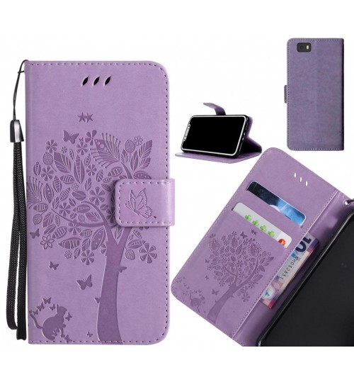 HUAWEI P8 LITE case leather wallet case embossed cat & tree pattern