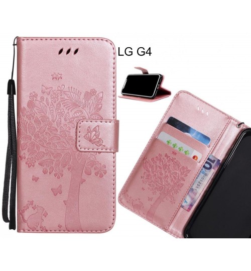 LG G4 case leather wallet case embossed cat & tree pattern