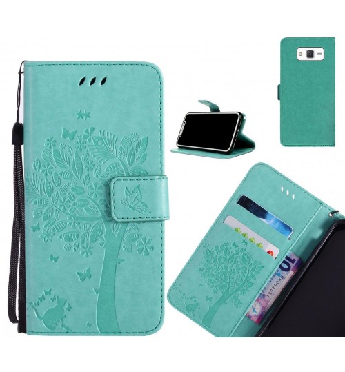 Galaxy J5 case leather wallet case embossed cat & tree pattern