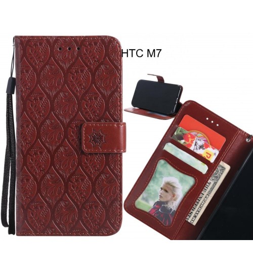 HTC M7 Case Leather Wallet Case embossed sunflower pattern