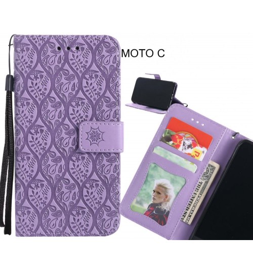 MOTO C Case Leather Wallet Case embossed sunflower pattern