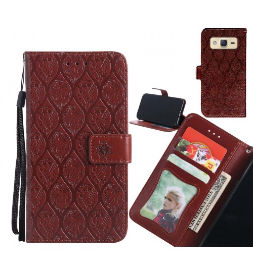 Galaxy J2 Case Leather Wallet Case embossed sunflower pattern