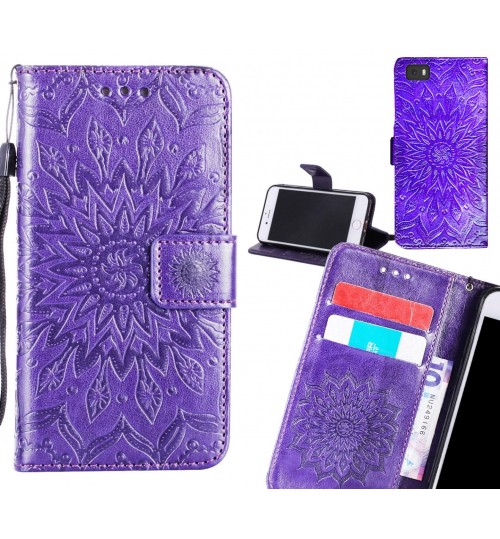 HUAWEI P8 LITE Case Leather Wallet case embossed sunflower pattern