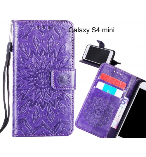 Galaxy S4 mini Case Leather Wallet case embossed sunflower pattern