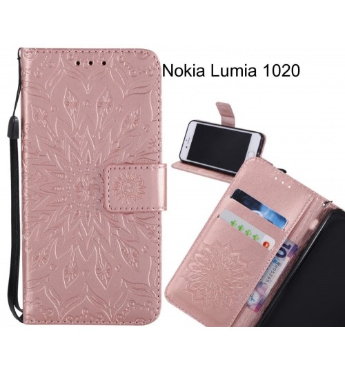 Nokia Lumia 1020 Case Leather Wallet case embossed sunflower pattern
