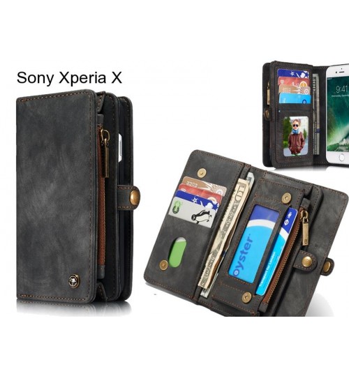 Sony Xperia X Case Retro leather case multi cards cash pocket & zip