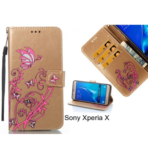Sony Xperia X case Embossed Butterfly Flower Leather Wallet cover case