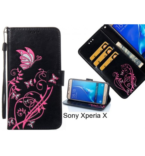 Sony Xperia X case Embossed Butterfly Flower Leather Wallet cover case