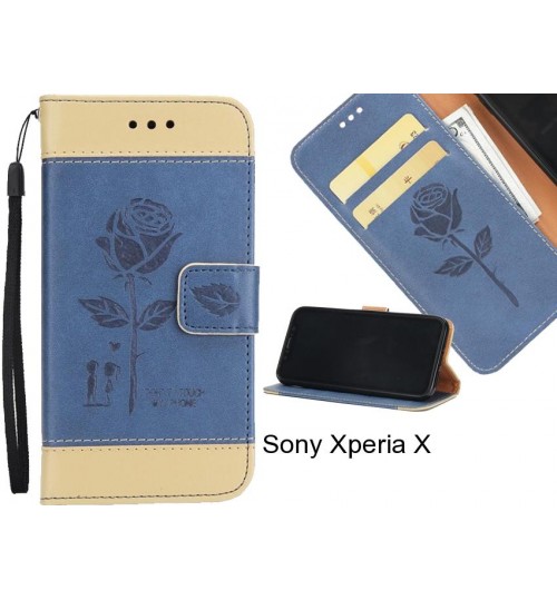 Sony Xperia X case 3D Embossed Rose Floral Leather Wallet cover case