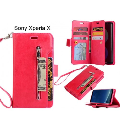 Sony Xperia X case 10 cards slots wallet leather case with zip