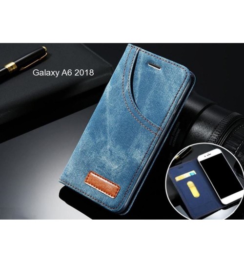 Galaxy A6 2018 case leather wallet case retro denim slim concealed magnet