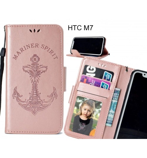 HTC M7 Case Wallet Leather Case Embossed Anchor Pattern