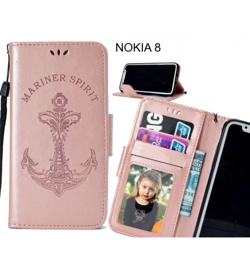 NOKIA 8 Case Wallet Leather Case Embossed Anchor Pattern