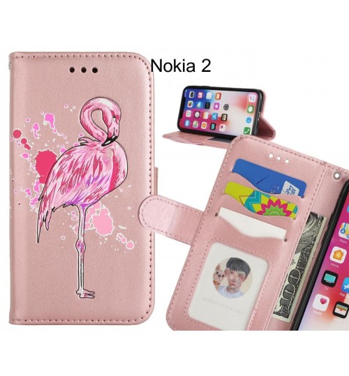 Nokia 2 case Embossed Flamingo Wallet Leather Case