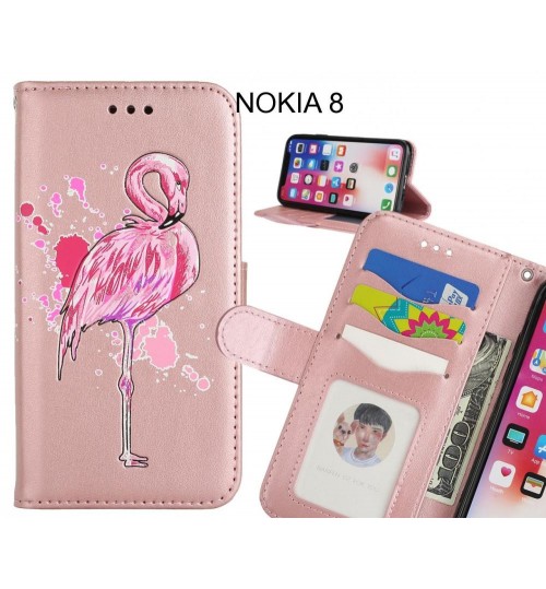 NOKIA 8 case Embossed Flamingo Wallet Leather Case