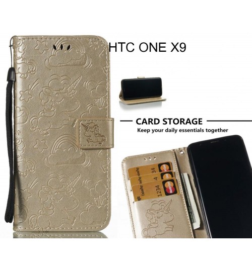 HTC ONE X9 Case Leather Wallet case embossed unicon pattern