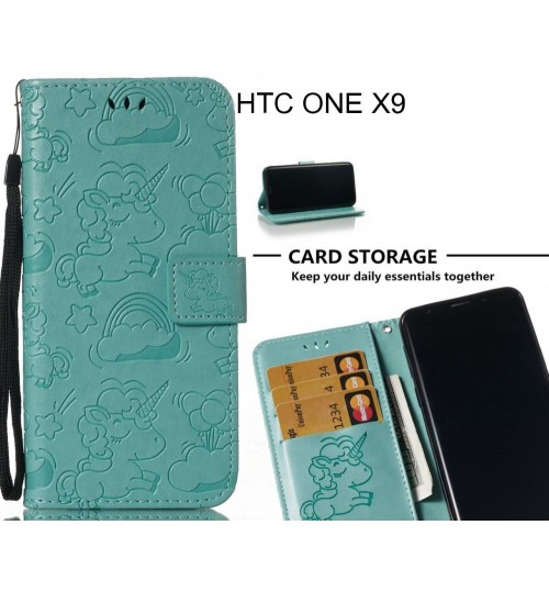 HTC ONE X9 Case Leather Wallet case embossed unicon pattern