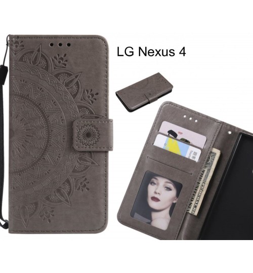 LG Nexus 4 Case mandala embossed leather wallet case