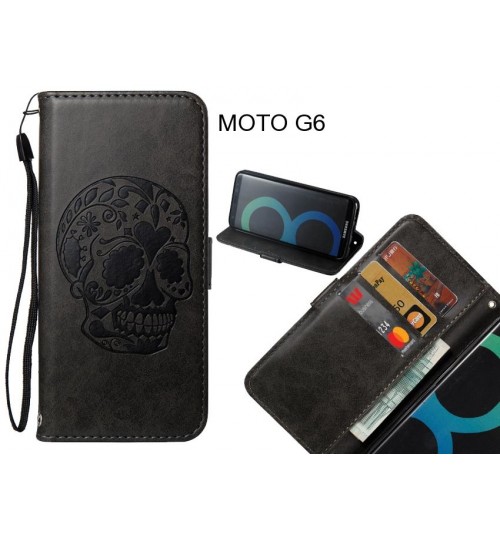 MOTO G6 case skull vintage leather wallet case