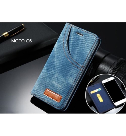 MOTO G6 case leather wallet case retro denim slim concealed magnet